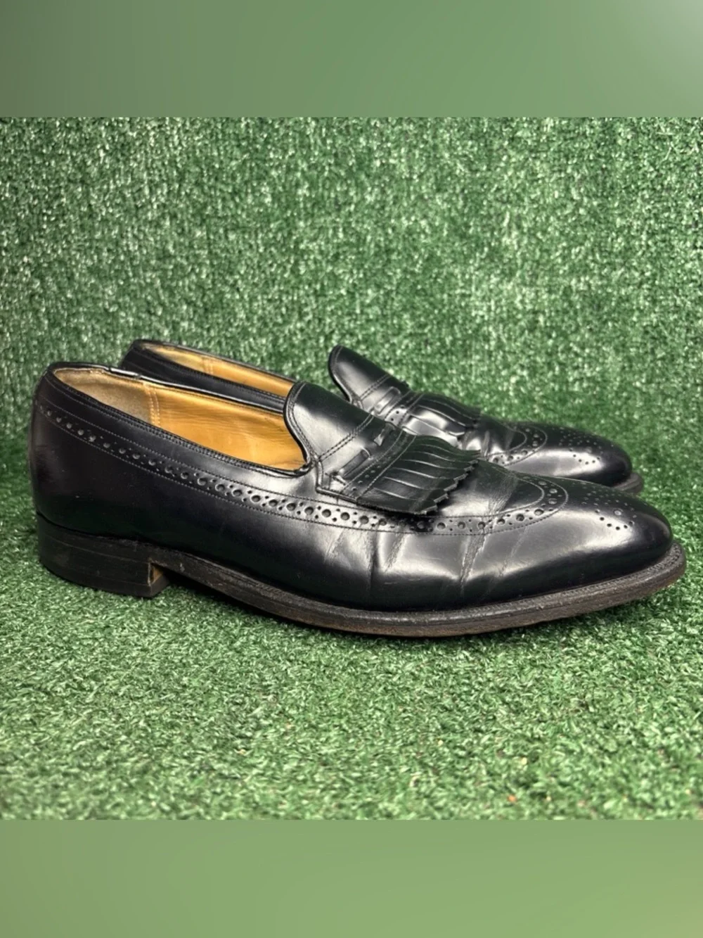 Johnston & Murphy Kiltie Loafers Mens Size 11‎ Black Leather Dress Shoes Wingtip